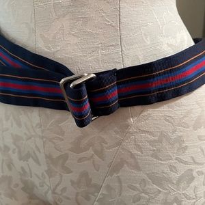 BROOKS BROTHERS M Men’s Navy , Cadet Blue, Red and Copper Striped Grosgrain Belt